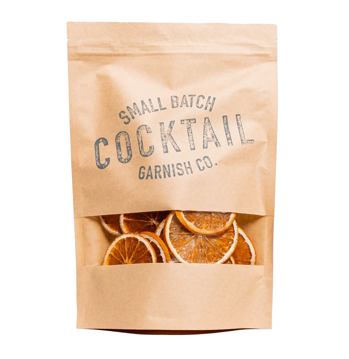 Cocktail Garnish Co. Dried Orange Slices with 31 slices of dehydrated orange for drinks Resealable Bag Front View