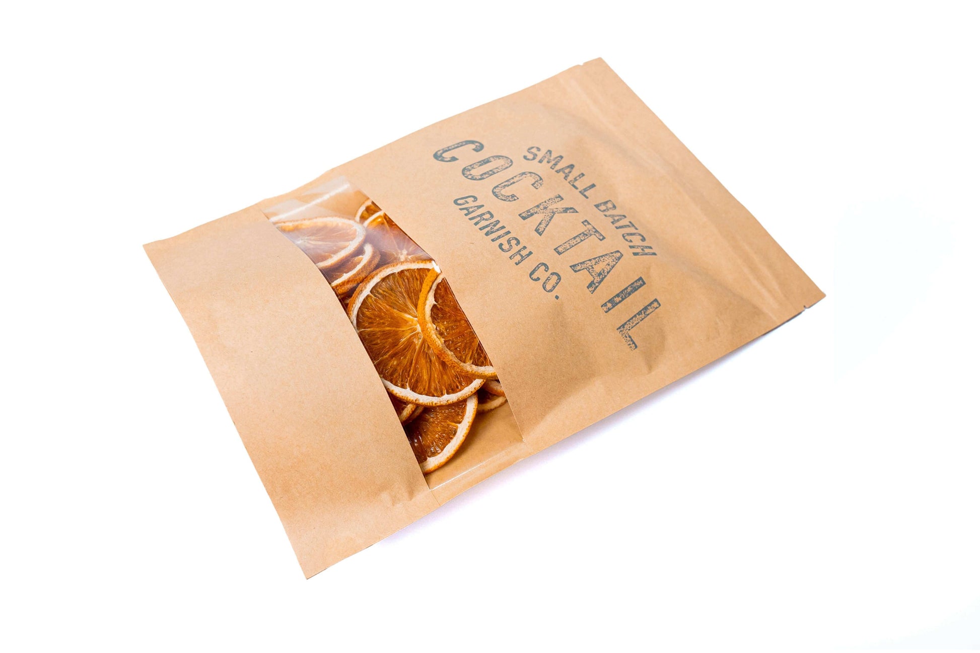Angled bag of Cocktail Garnish Co. Dehydrated Orange Wheels for Cocktails