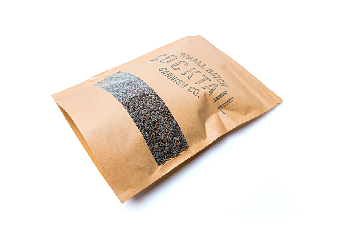 Cocktail Garnish Co. Dried Lavender Pods Resealable Bag Side View
