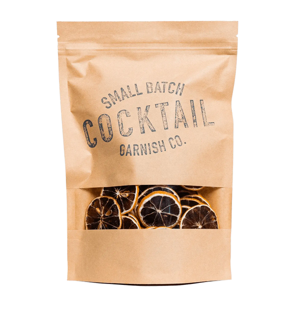 a product shot of cocktail garnish co.'s dehydrated lemon bag with 50 slices