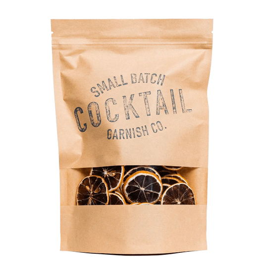 a product shot of cocktail garnish co.'s dehydrated lemon bag with 50 slices