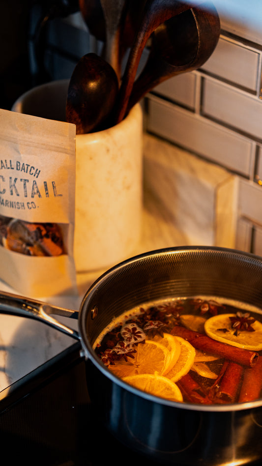Pot boiling using Cocktail Garnish Simmer Pot Kit with Anise, Cinnamon, Orange, Clove